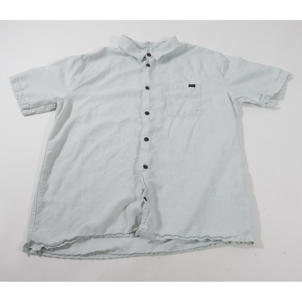 Billabong Shirt Men Medium Mint Green Short Sleeve Linen Blend Button Down